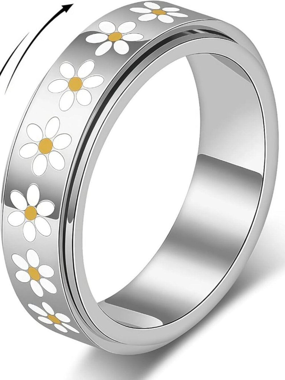 Daisy Fidget Ring for Anxiety Relief - 18K Gold Plated Stainless Steel Spinner B - Picture 1 of 7